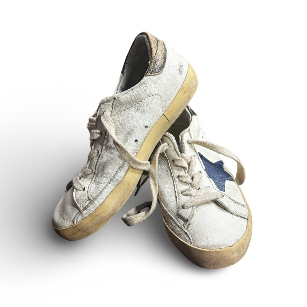Golden Goose White and Blue Low-Top Sneakers